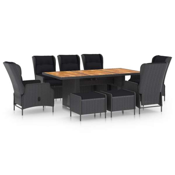  9-tlg. Garten-Essgruppe mit Auflagen Poly Rattan Dunkelgrau