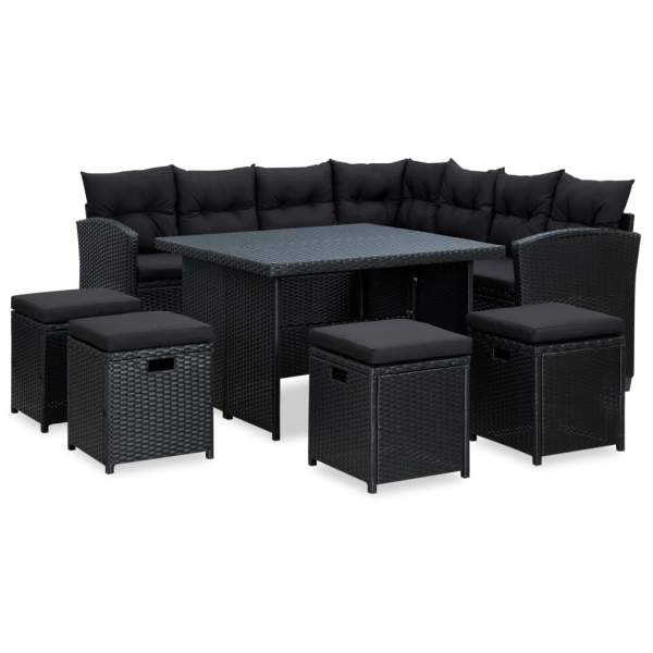  6-tlg. Garten-Lounge-Set mit Auflagen Poly Rattan Schwarz