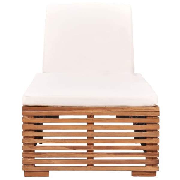 Sonnenliege mit Creme Kissen Teak Massivholz