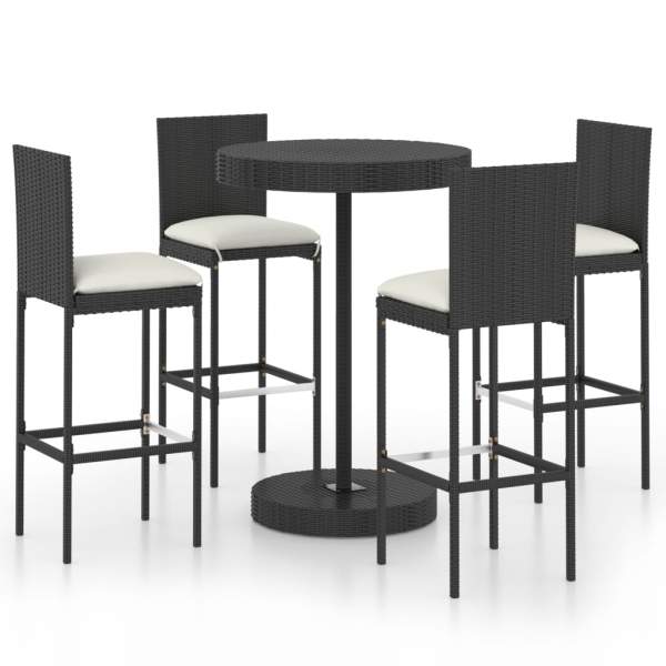  5-tlg. Gartenbar-Set mit Kissen Poly Rattan Schwarz