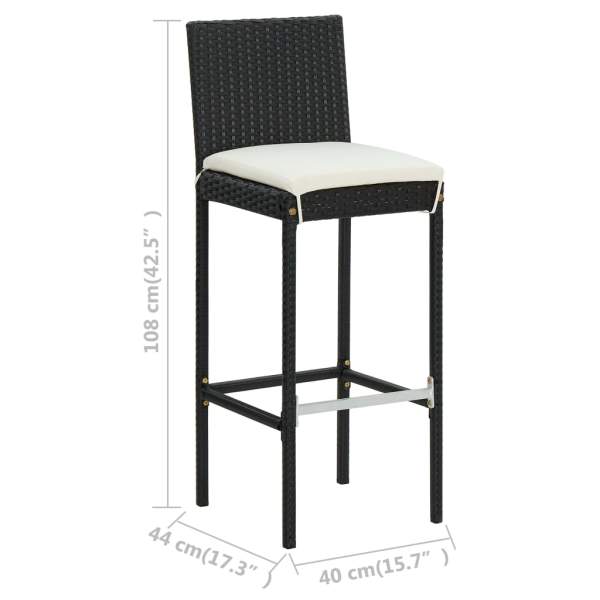  5-tlg. Gartenbar-Set mit Kissen Poly Rattan Schwarz