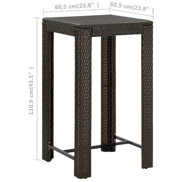  3-tlg. Gartenbar-Set mit Kissen Poly Rattan Braun