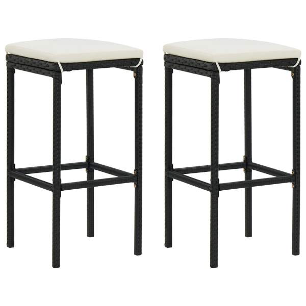  3-tlg. Gartenbar-Set mit Kissen Poly Rattan Schwarz
