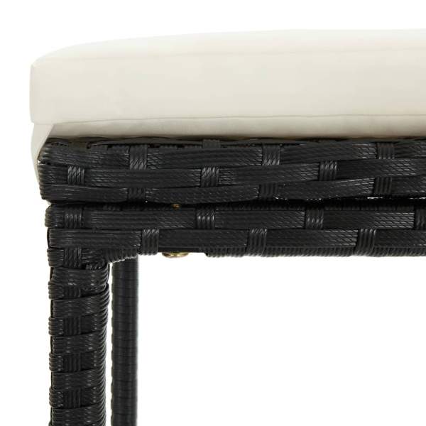  3-tlg. Gartenbar-Set mit Kissen Poly Rattan Schwarz