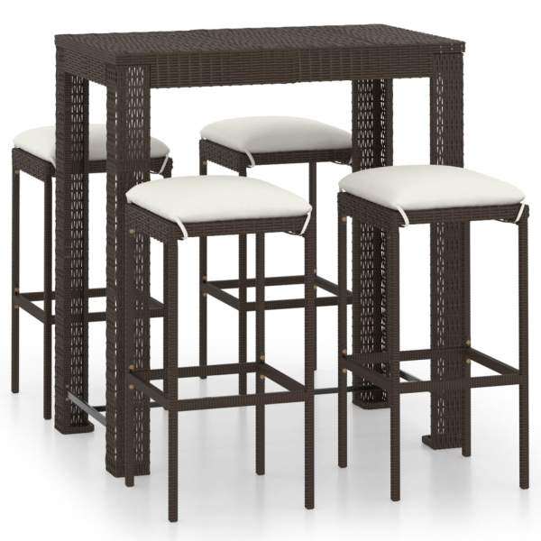  5-tlg. Gartenbar-Set mit Kissen Poly Rattan Braun