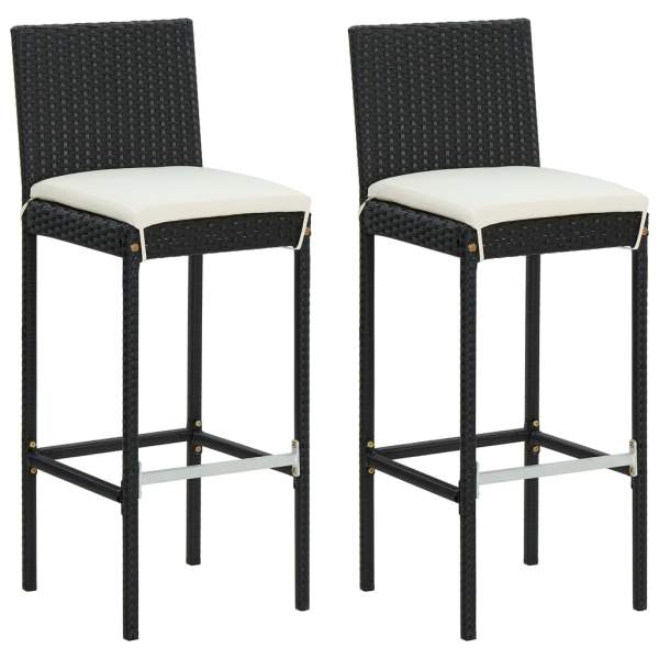  3-tlg. Gartenbar-Set mit Kissen Poly Rattan Schwarz