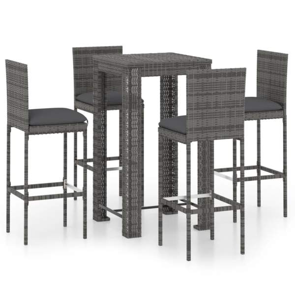  5-tlg. Gartenbar-Set mit Kissen Poly Rattan Grau