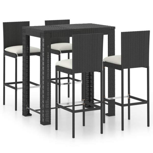  5-tlg. Gartenbar-Set mit Kissen Poly Rattan Schwarz
