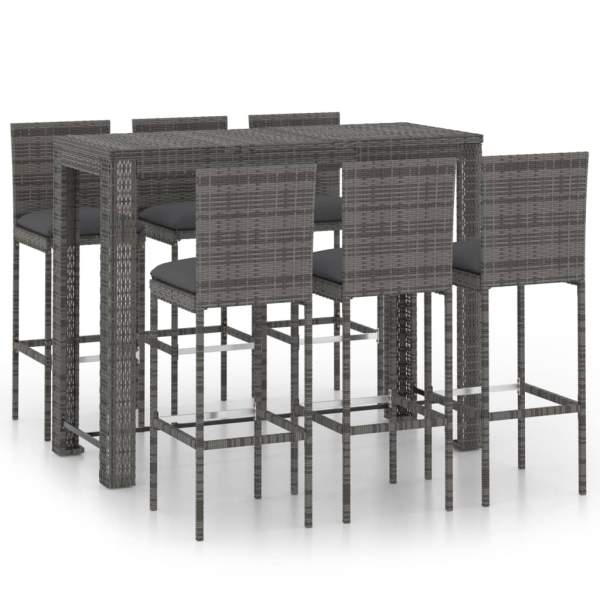  7-tlg. Garten-Bar-Set mit Anthrazit Kissen Poly Rattan