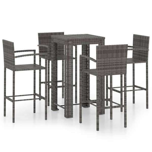 5-tlg. Garten-Bar-Set mit Armlehnen Poly Rattan Grau