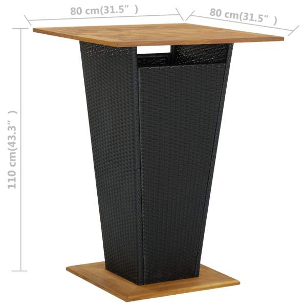 9-tlg. Gartenbar-Set mit Kissen Poly Rattan Schwarz