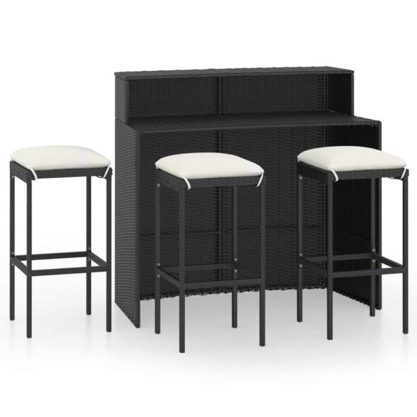 4-tlg. Gartenbar-Set mit Kissen Schwarz