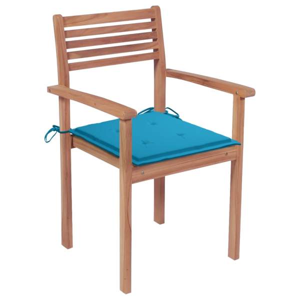  Gartenstühle 2 Stk. mit Blauen Kissen Massivholz Teak
