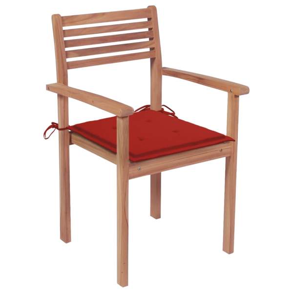  Gartenstühle 2 Stk. mit Roten Kissen Massivholz Teak
