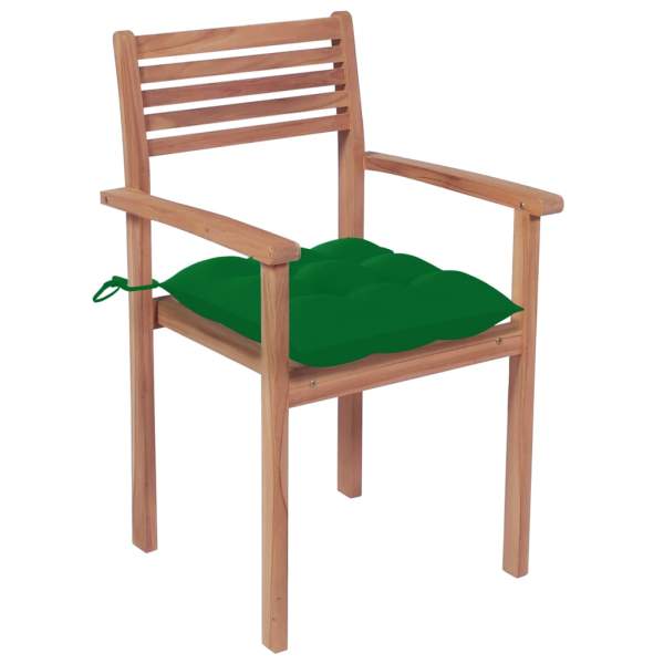  Gartenstühle 2 Stk. mit Grünen Kissen Massivholz Teak
