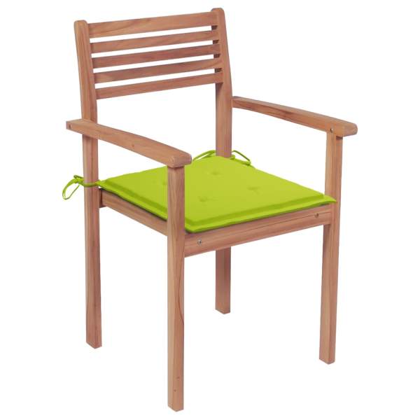  Gartenstühle 4 Stk. mit Hellgrünen Kissen Massivholz Teak