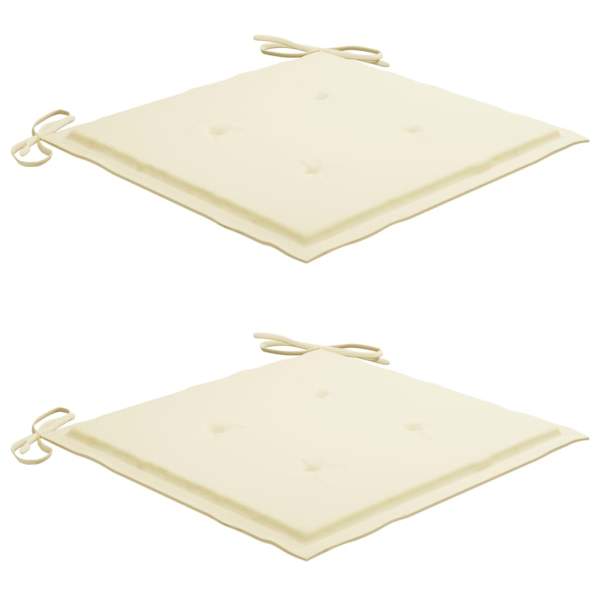  Gartenstühle 2 Stk. mit Cremeweißen Kissen Teak Massivholz