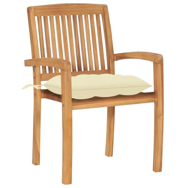  Gartenstühle 2 Stk. mit Cremeweißen Kissen Massivholz Teak