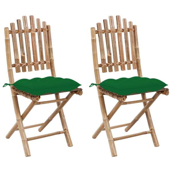  Klappbare Gartenstühle 2 Stk. mit Kissen Bambus