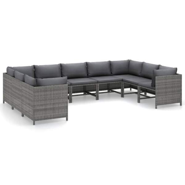 9-tlg. Garten-Lounge-Set mit Kissen Poly Rattan Grau