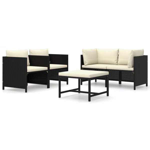  5-tlg. Garten-Lounge-Set mit Kissen Poly Rattan Schwarz