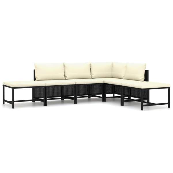  6-tlg. Garten-Lounge-Set mit Kissen Poly Rattan Schwarz