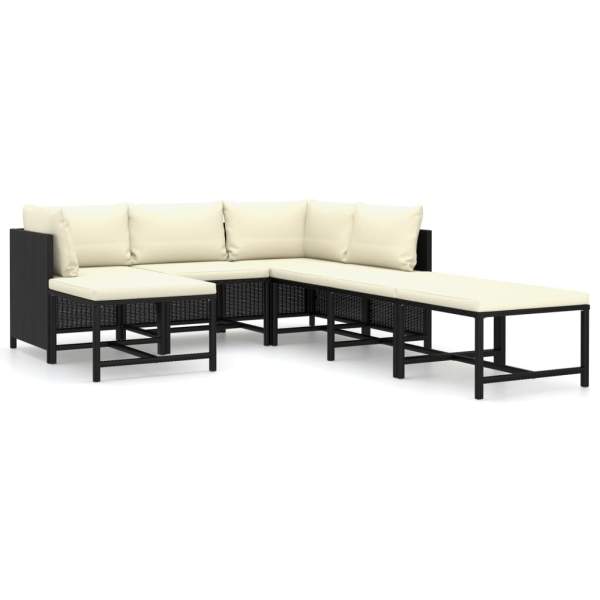  7-tlg. Garten-Lounge-Set mit Kissen Poly Rattan Schwarz