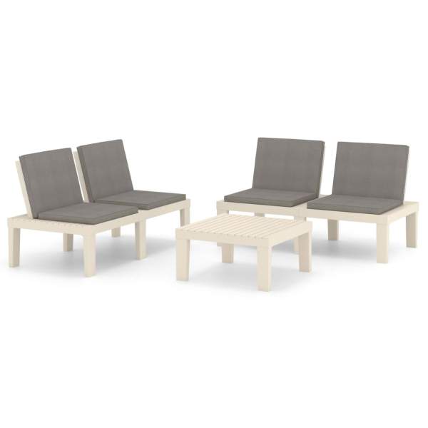  3-tlg. Garten-Lounge-Set mit Kissen Kunststoff Weiß