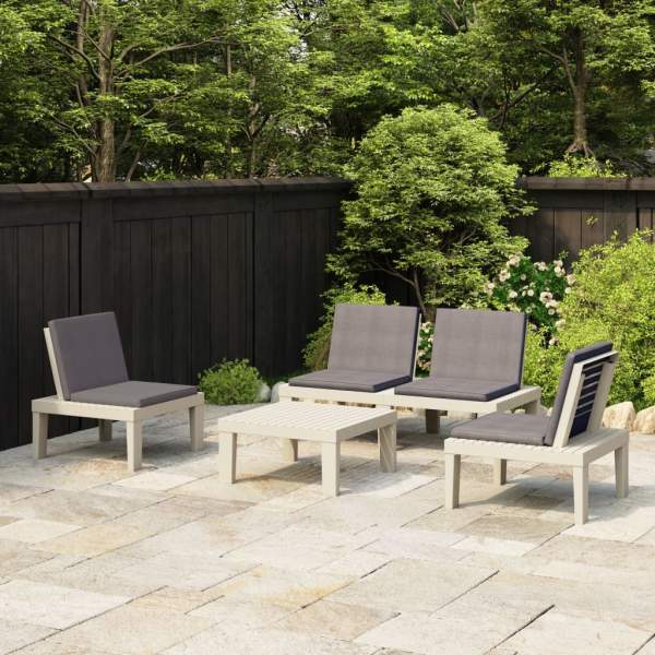  4-tlg. Garten-Lounge-Set mit Kissen Kunststoff Weiß