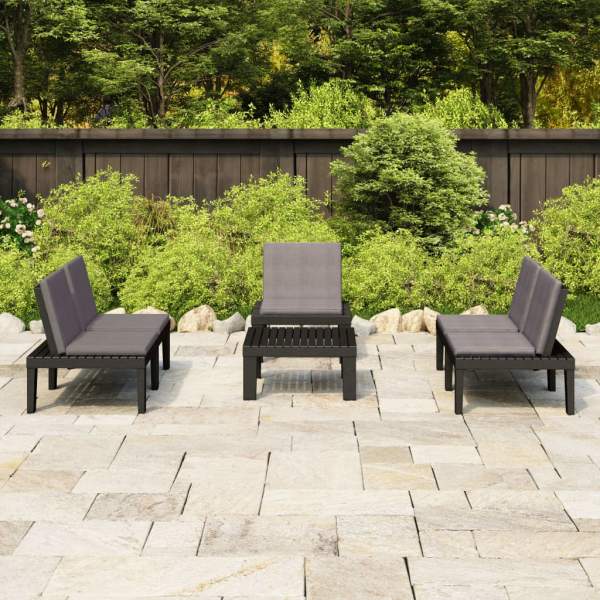  4-tlg. Garten-Lounge-Set mit Kissen Kunststoff Grau