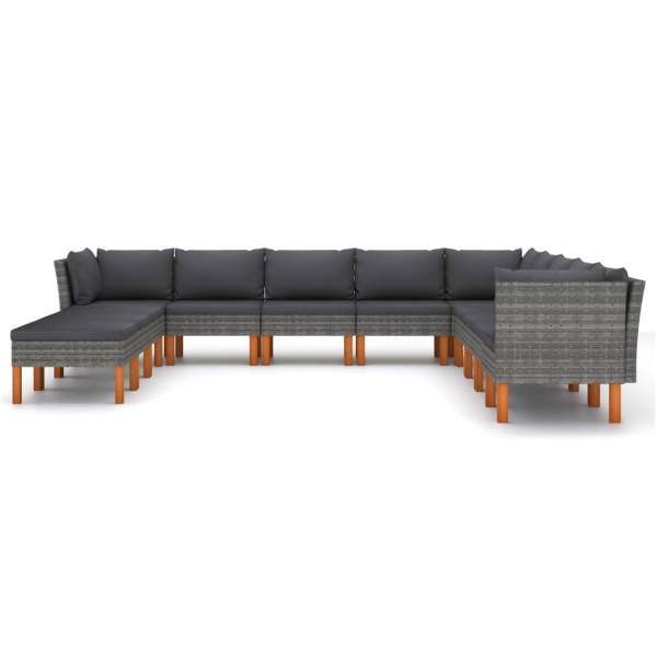  12-tlg. Garten-Lounge-Set mit Kissen Poly Rattan Grau