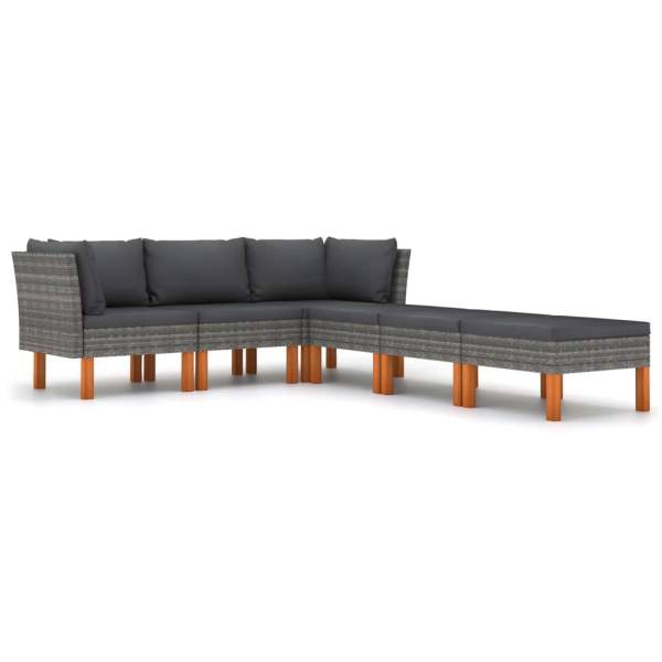  6-tlg. Garten-Lounge-Set mit Kissen Poly Rattan Grau