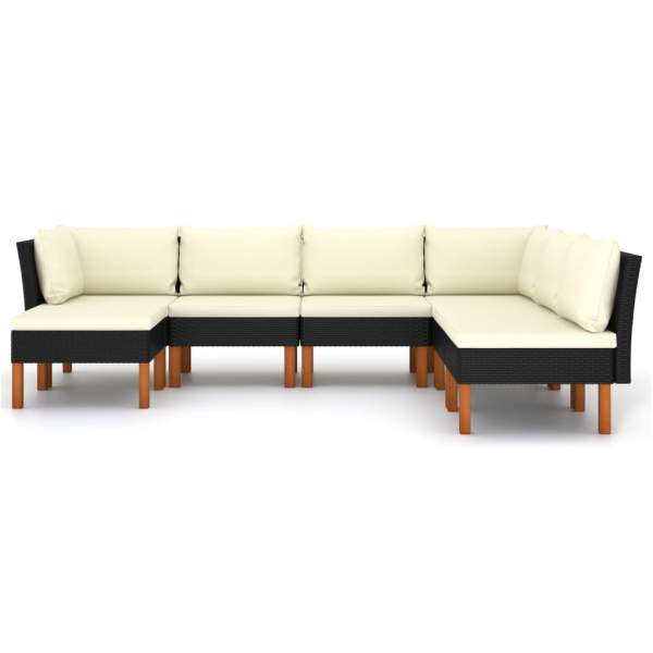  7-tlg. Garten-Lounge-Set mit Kissen Poly Rattan Schwarz