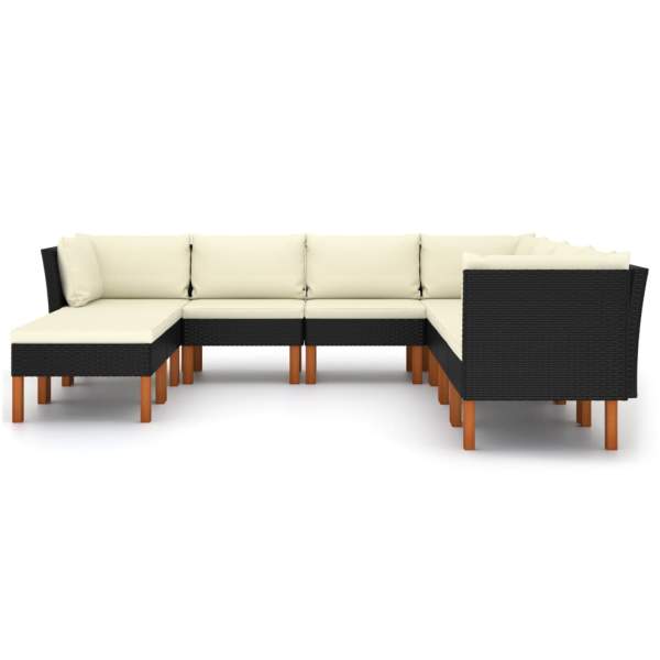  9-tlg. Garten-Lounge-Set mit Kissen Poly Rattan Schwarz