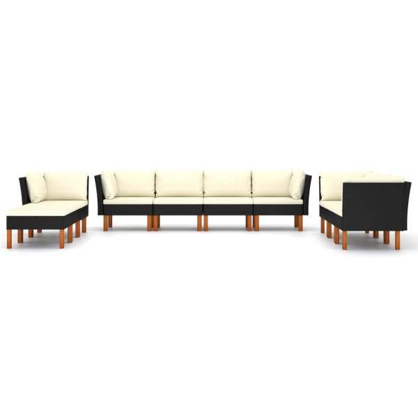  10-tlg. Garten-Lounge-Set mit Kissen Poly Rattan Schwarz