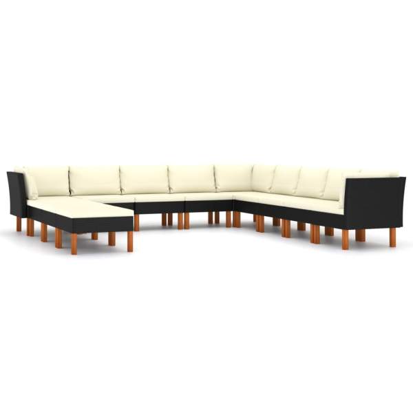  12-tlg. Garten-Lounge-Set mit Kissen Poly Rattan Schwarz