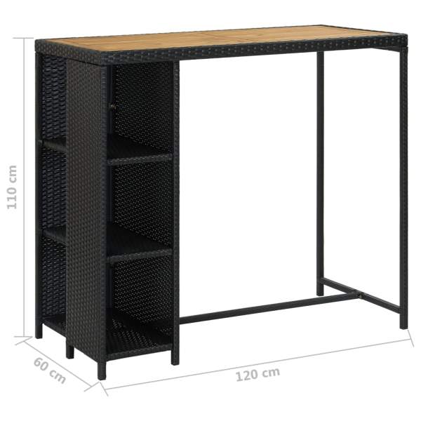  5-tlg. Gartenbar-Set mit Kissen Poly Rattan Schwarz