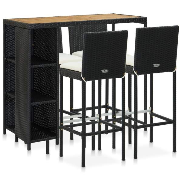  5-tlg. Gartenbar-Set mit Kissen Poly Rattan Schwarz