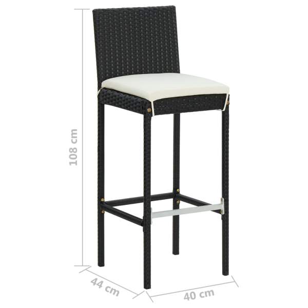  5-tlg. Gartenbar-Set mit Kissen Poly Rattan Schwarz