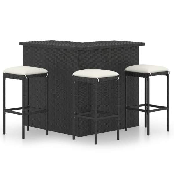  4-tlg. Gartenbar-Set mit Kissen Poly Rattan Schwarz