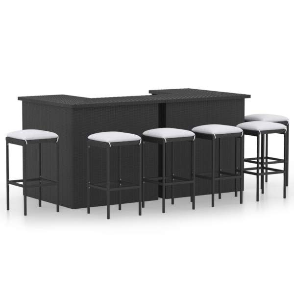 8-tlg. Gartenbar-Set mit Kissen Poly Rattan Schwarz