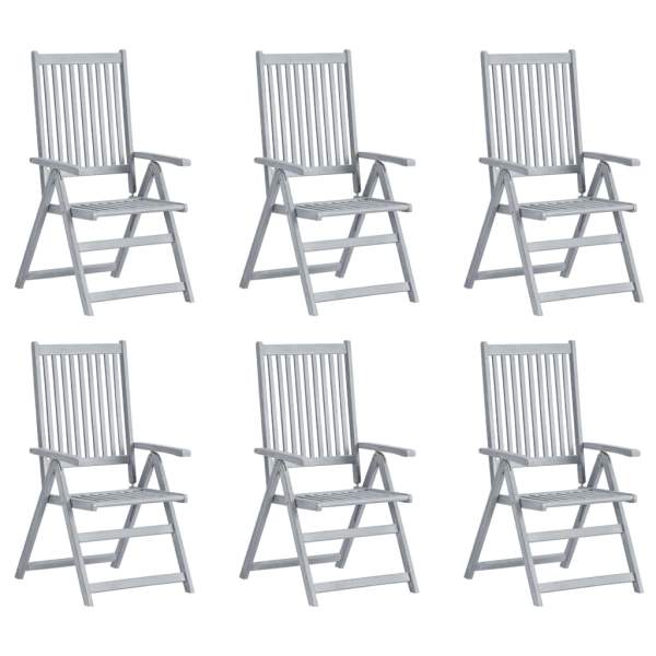  Verstellbare Gartenstühle 6 Stk. Grau Massivholz Akazie