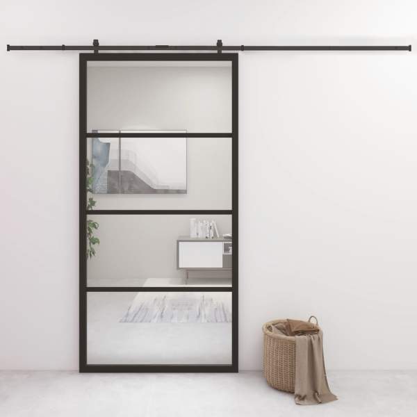  Schiebetür Aluminium und ESG Glas 102,5x205 cm Schwarz