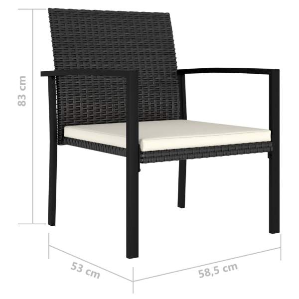  3-tlg. Garten-Essgruppe Poly Rattan Schwarz