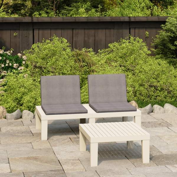  2-tlg. Garten-Lounge-Set mit Auflagen Kunststoff Weiß