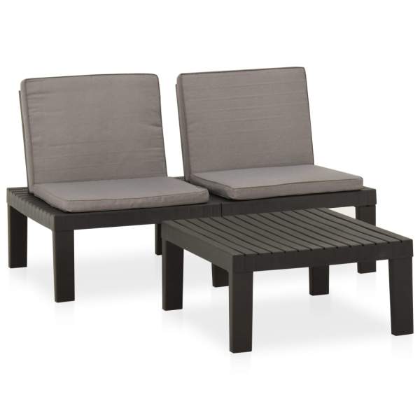  2-tlg. Garten-Lounge-Set mit Auflagen Kunststoff Grau