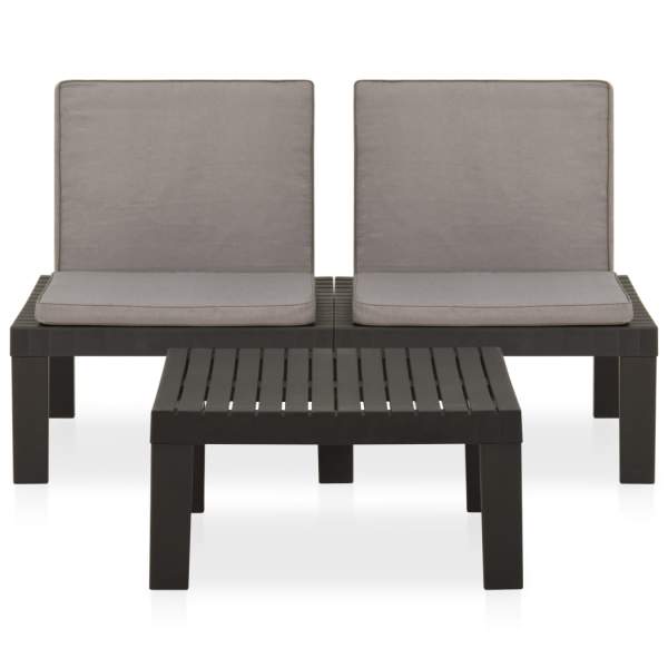  2-tlg. Garten-Lounge-Set mit Auflagen Kunststoff Grau