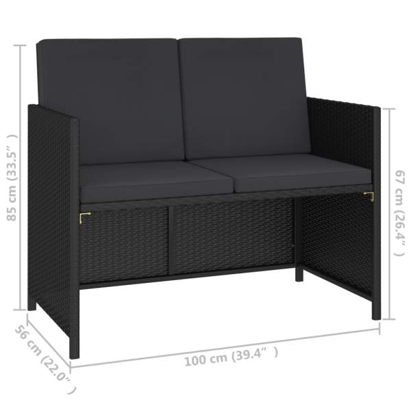  6-tlg. Garten-Essgruppe mit Auflagen Poly Rattan Schwarz