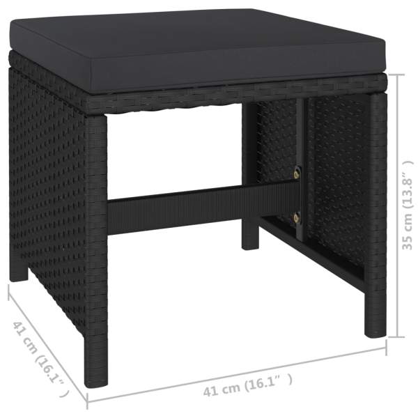  6-tlg. Garten-Essgruppe mit Auflagen Poly Rattan Schwarz