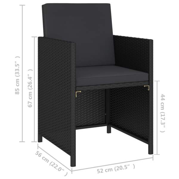 6-tlg. Garten-Essgruppe mit Auflagen Poly Rattan Schwarz
